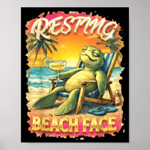 Funny Cute Resting Beach Face Sea Turtle Poster