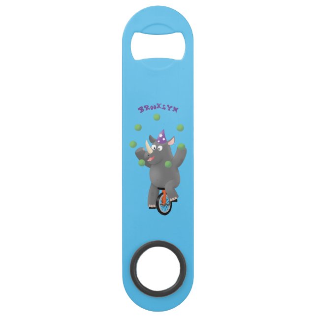 Funny cute rhino juggling on unicycle (Front)
