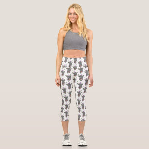 Funny cute rhino juggling on unicycle capri leggings