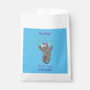 Funny cute rhino juggling on unicycle favour bag