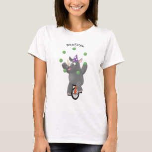 Funny cute rhino juggling on unicycle T-Shirt
