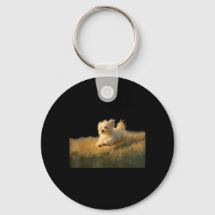 Funny Cute Running Dog Art Maltese Running in The Key Ring