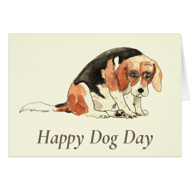 Funny Cute Sad Beagle Dog Watercolour Art Humour (Front Horizontal)