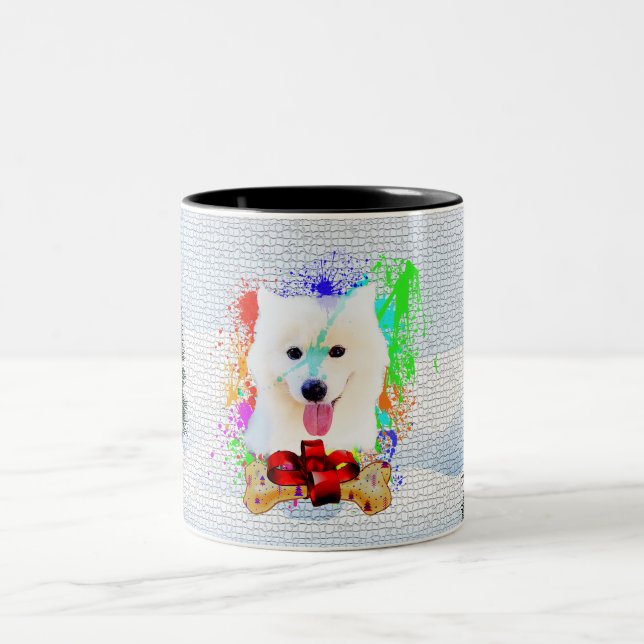 Funny Cute Samoyed Dog Christmas Two-Tone Coffee Mug (Center)