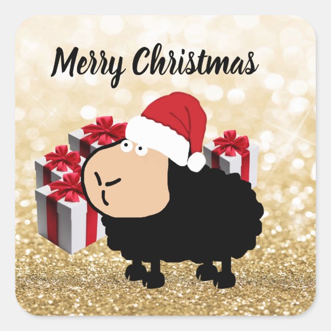 Funny cute Santa cartoon sheep Christmas Square Sticker (Front)