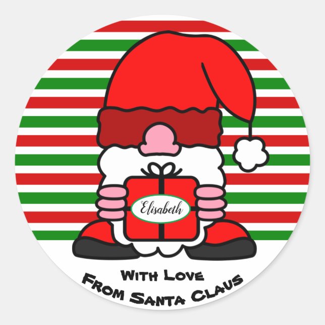 Funny Cute Santa Claus Custom From To Name X-Mas Classic Round Sticker (Front)
