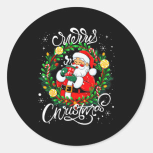 Funny Cute Santa Claus Merry Christmas Men Women K Classic Round Sticker