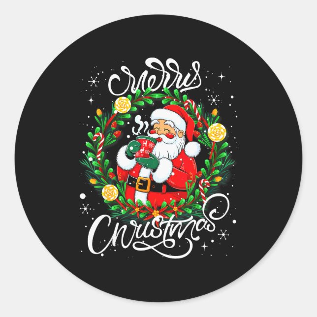 Funny Cute Santa Claus Merry Christmas Men Women K Classic Round Sticker (Front)