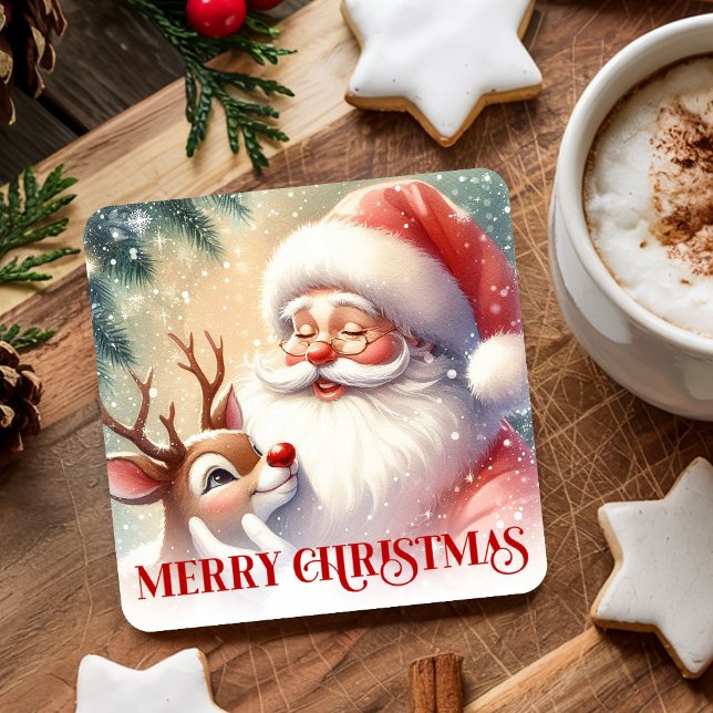 Funny Cute Santa Claus Rudolph Drink Coasters (Funny Cute Santa Claus Rudolph Drink Coasters)