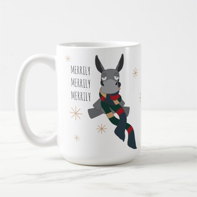 Funny Cute Sarcastically Merry Winter Donkey  Coffee Mug (Left)