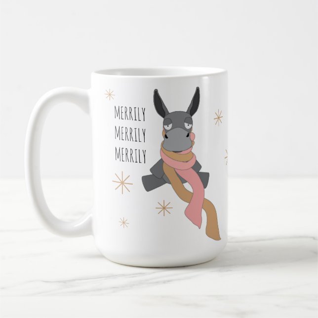 Funny Cute Sarcastically Merry Winter Donkey  Coffee Mug (Left)