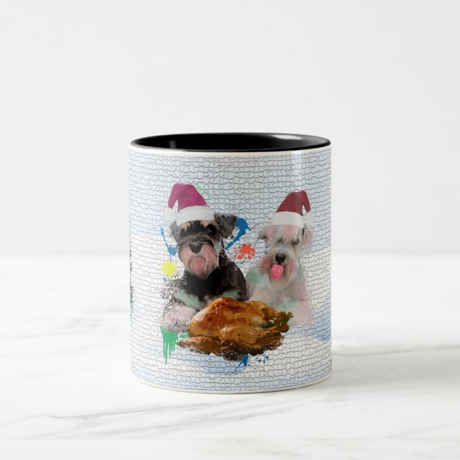 Funny Cute Schnauzer Dog Christmas Two-Tone Coffee Mug (Center)