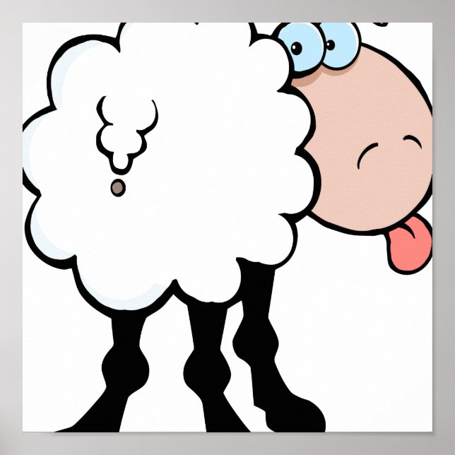 funny cute sheep sticking tongue out from behind poster (Front)