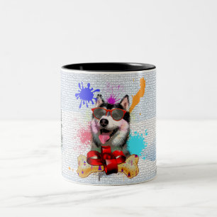 Funny Cute Siberian Husky Dog Christmas Two-Tone Coffee Mug