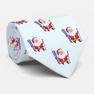 Funny Cute Skiing Santa Christmas Tie