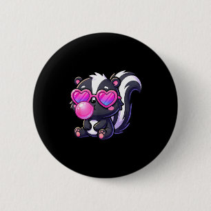 Funny cute skunk blowing bubble gum animal kids 6 cm round badge