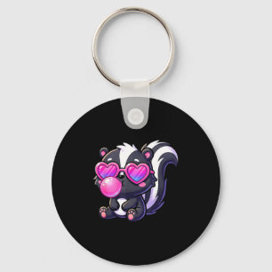 Funny cute skunk blowing bubble gum animal kids key ring