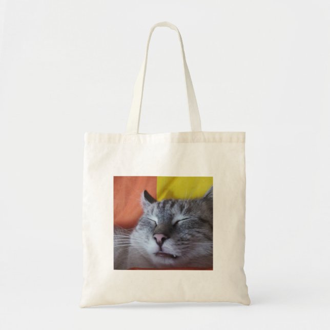 Funny Cute Sleepy Cat Tote Bag (Front)