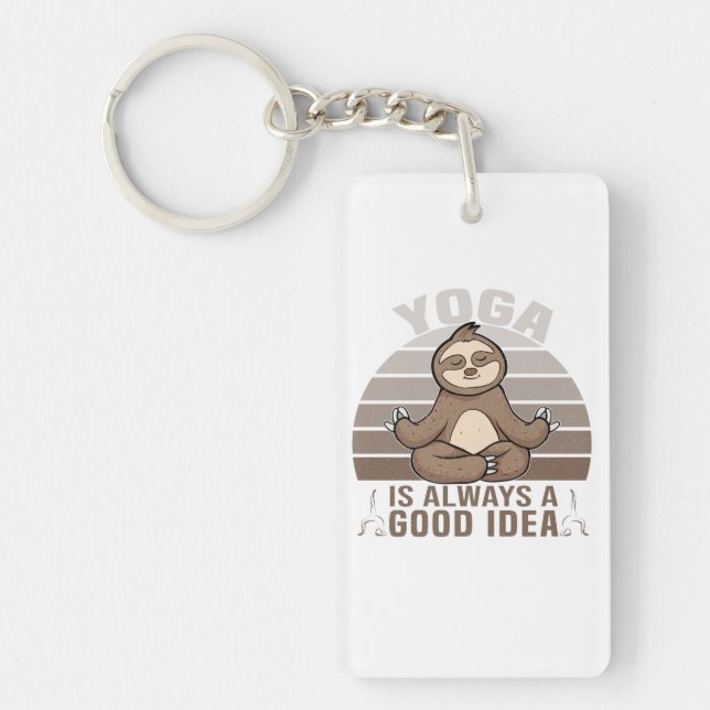 Funny cute sloth doing yoga. funny yoga poses key ring (Front)
