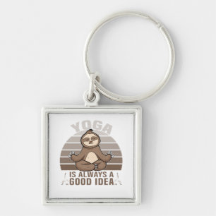 Funny cute sloth doing yoga. funny yoga poses key ring