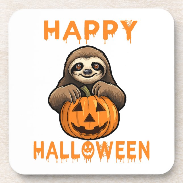 Funny Cute Sloth Holding Pumpkin Coaster (Front)