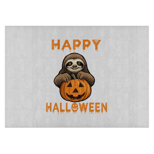 Funny Cute Sloth Holding Pumpkin Cutting Board (Front)