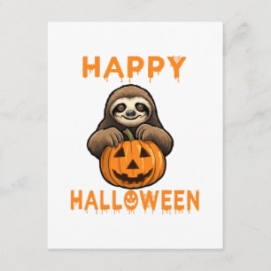 Funny Cute Sloth Holding Pumpkin Enclosure Card