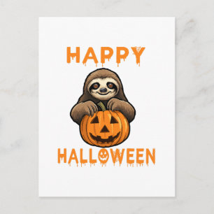 Funny Cute Sloth Holding Pumpkin Postcard