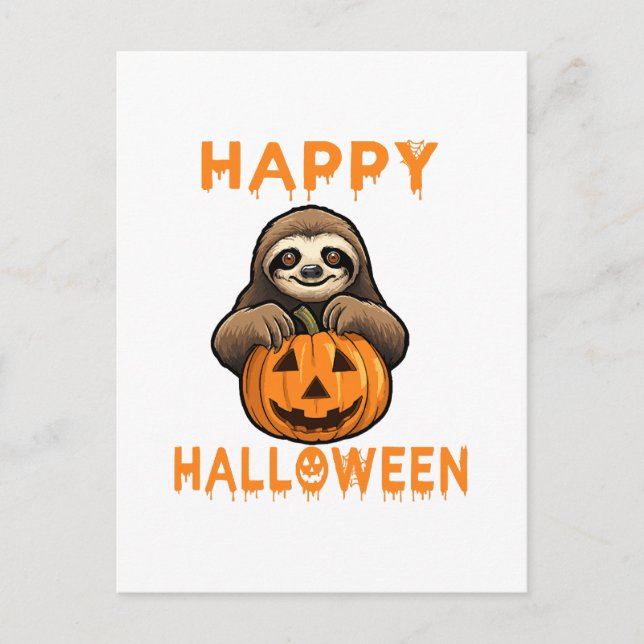 Funny Cute Sloth Holding Pumpkin Postcard (Front)