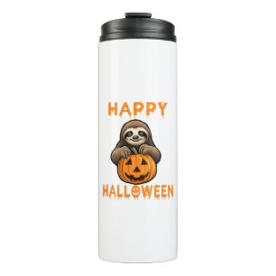 Funny Cute Sloth Holding Pumpkin Thermal Tumbler
