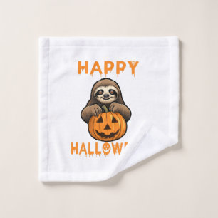 Funny Cute Sloth Holding Pumpkin Wash Cloth