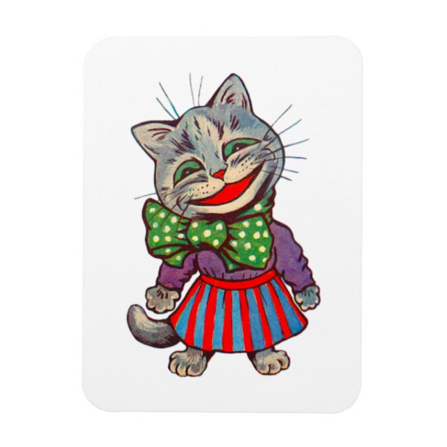Funny Cute Smiling Retro 1930s Girl Cat Mascot Magnet (Vertical)