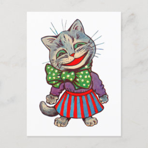 Funny Cute Smiling Retro 1930s Girl Cat Mascot Postcard