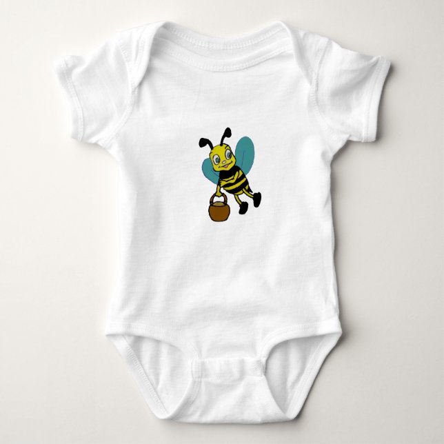 Funny cute smiling watercolor bee  baby bodysuit (Front)