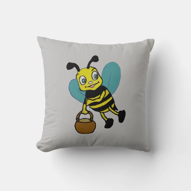 Funny cute smiling watercolor bee  cushion (Front)