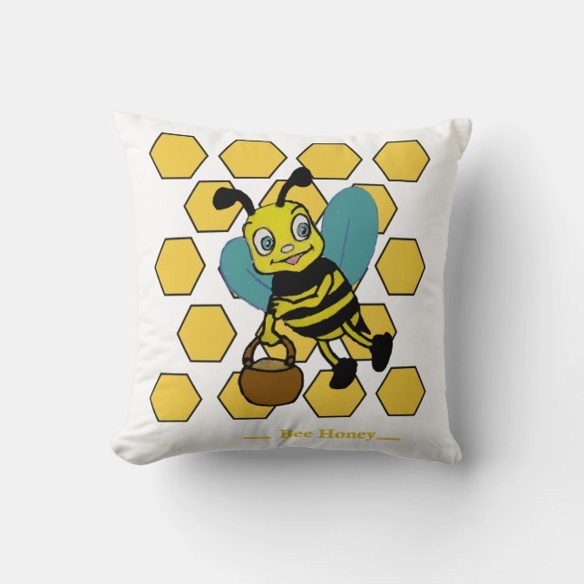 Funny cute smiling watercolor bee  cushion (Front)