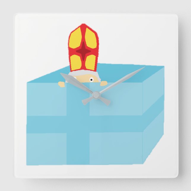 Funny Cute St. Nicholas Dutch Sinterklaas Kids Art Square Wall Clock (Front)