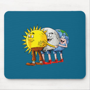 Funny Cute Sun Moon Earth Solar Eclipse Mouse Pad