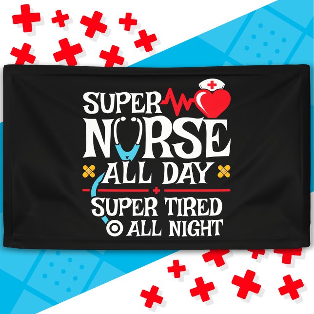Funny Cute Super Tired Nurse Day Shift Night Banner (Creator Uploaded)