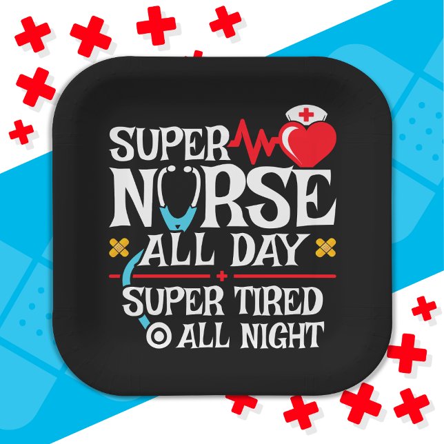 Funny Cute Super Tired Nurse Day Shift Night Paper Plate (Creator Uploaded)