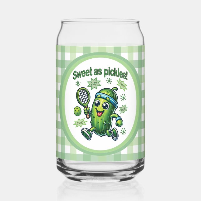 Funny Cute Sweet as Pickles Pickleball Can Glass (Front)