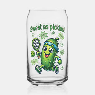 Funny Cute Sweet as Pickles Pickleball Can Glass