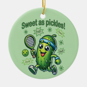 Funny Cute Sweet as Pickles Pickleball Ceramic Ornament