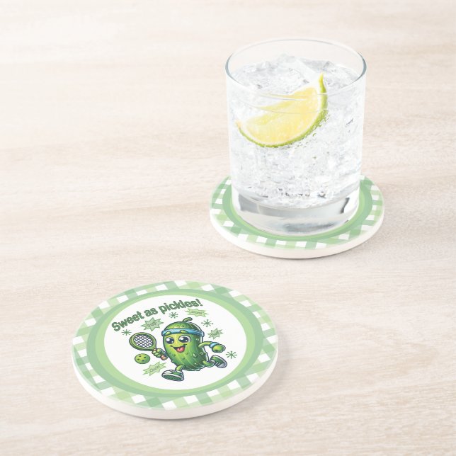 Funny Cute Sweet as Pickles Pickleball Coaster (Side)