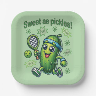 Funny Cute Sweet as Pickles Pickleball Paper Plate