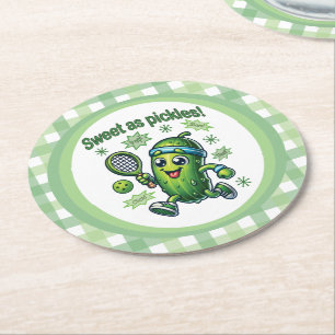 Funny Cute Sweet as Pickles Pickleball Round Paper Coaster