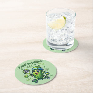 Funny Cute Sweet as Pickles Pickleball Round Paper Coaster