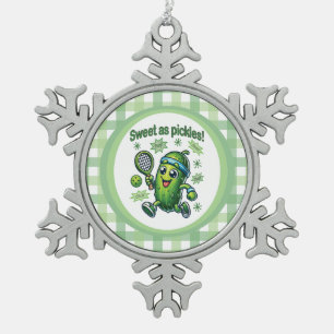Funny Cute Sweet as Pickles Pickleball Snowflake Pewter Christmas Ornament