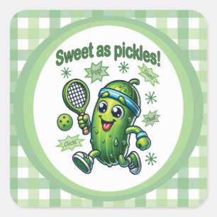 Funny Cute Sweet as Pickles Pickleball Square Sticker