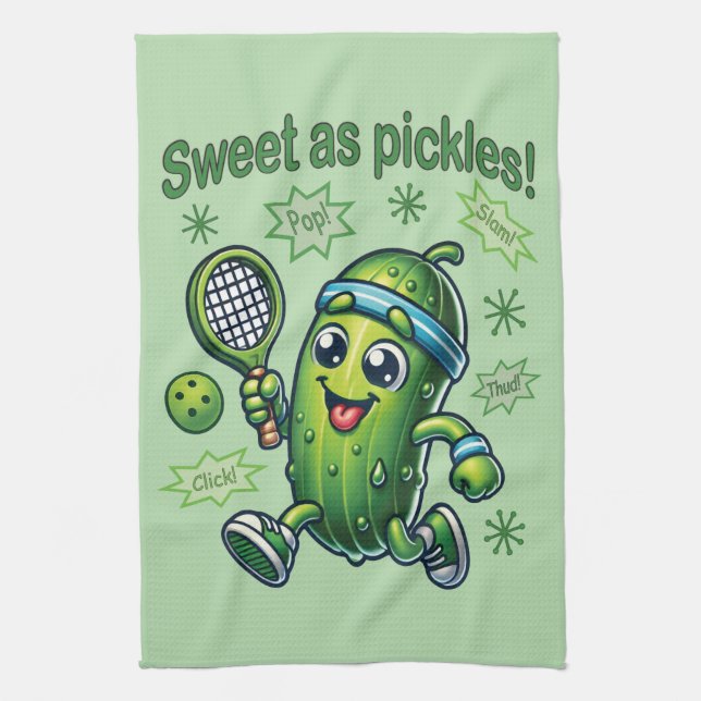 Funny Cute Sweet as Pickles Pickleball Tea Towel (Vertical)